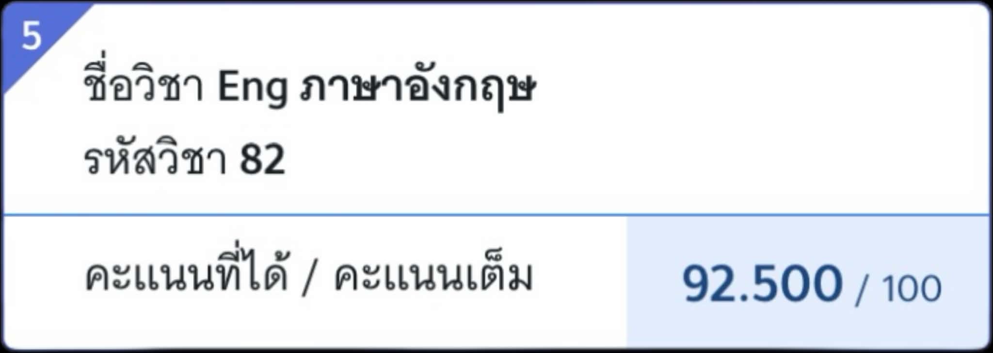 คะแนน A-Level Eng ของ Pudit จาก myTCAS — 92.5/100